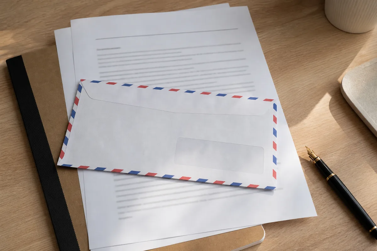 Lettre recommandée et contrat de prestation posés sur une table de travail